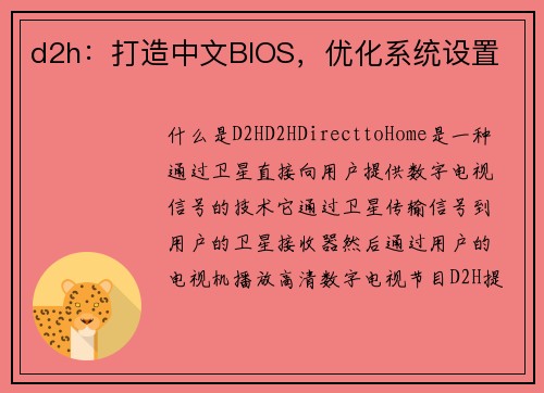d2h：打造中文BIOS，优化系统设置